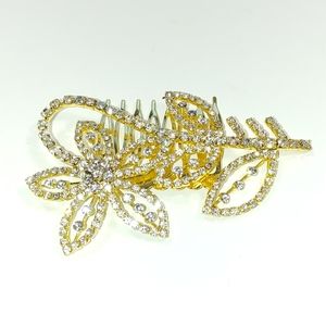 Gold flower rhinestones hair comb NWT